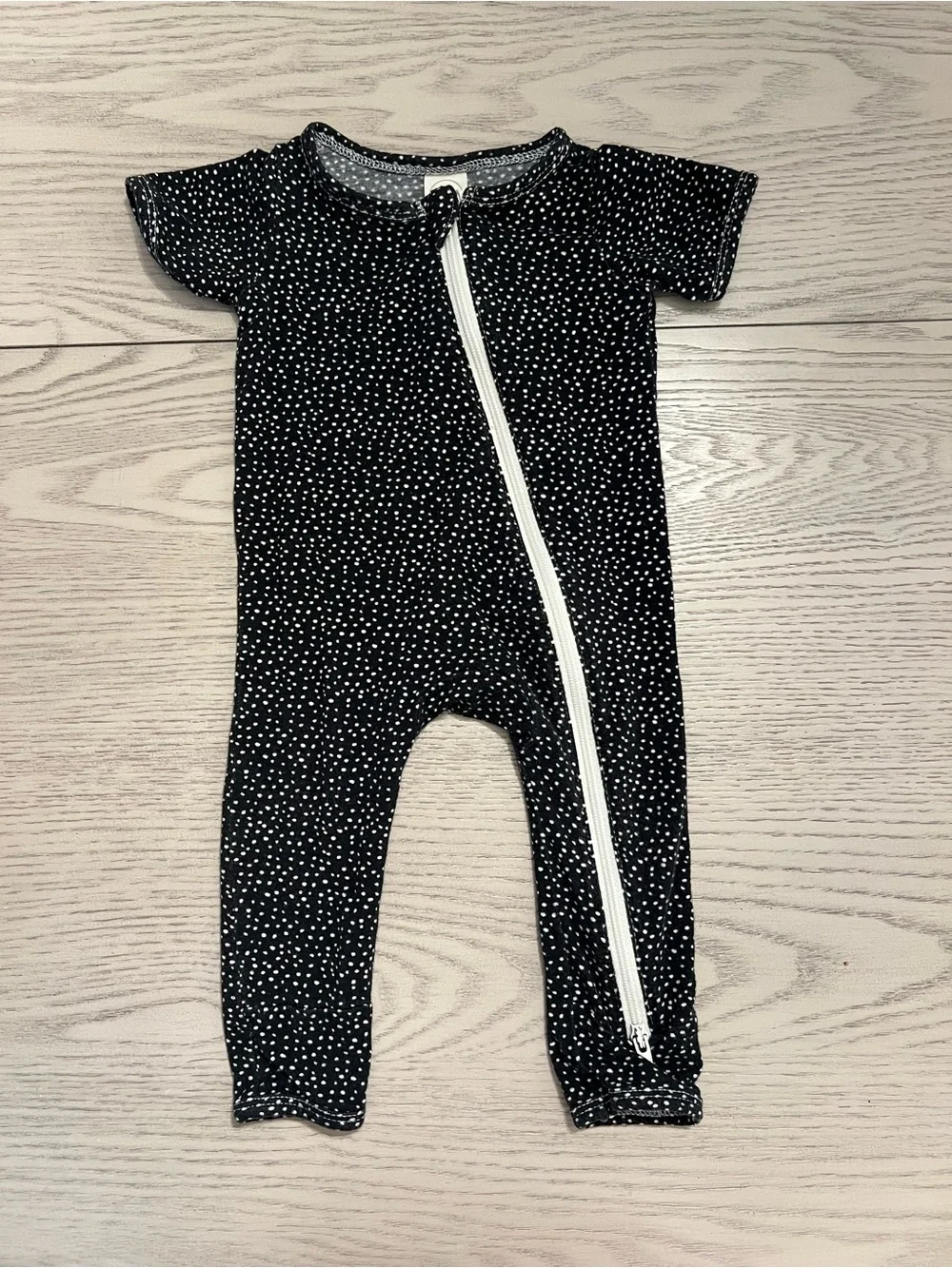 Black Dot-Print Zip Front One-Piece